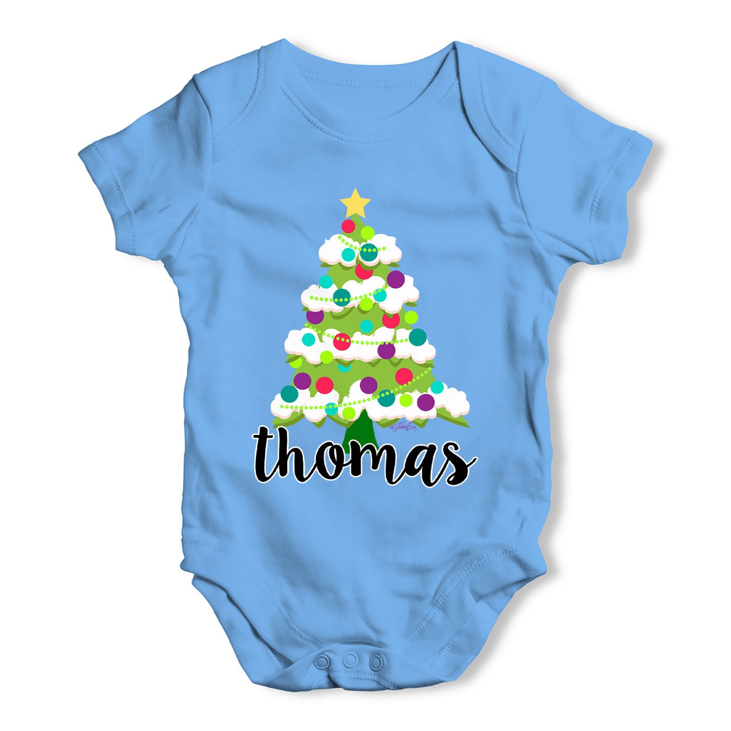 Personalised Cartoon Christmas Tree Baby Grow Bodysuit
