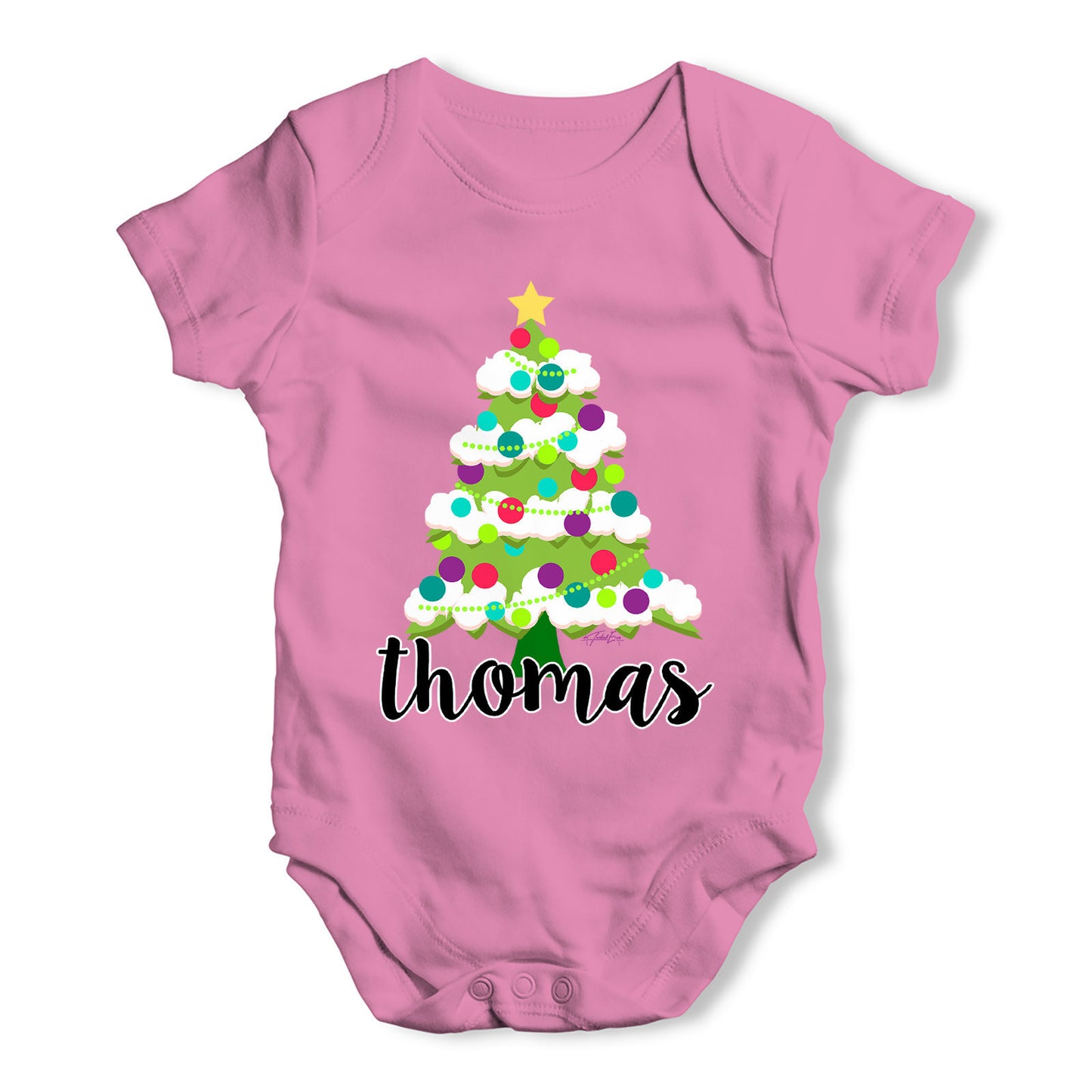 Personalised Cartoon Christmas Tree Baby Grow Bodysuit