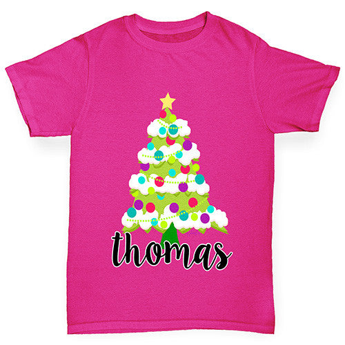 Personalised Cartoon Christmas Tree Girl's T-Shirt 