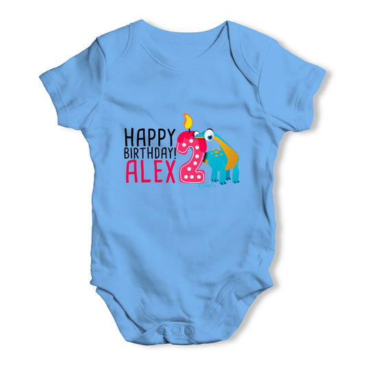 Personalised Dinosaur 2nd Birthday Baby Grow Bodysuit
