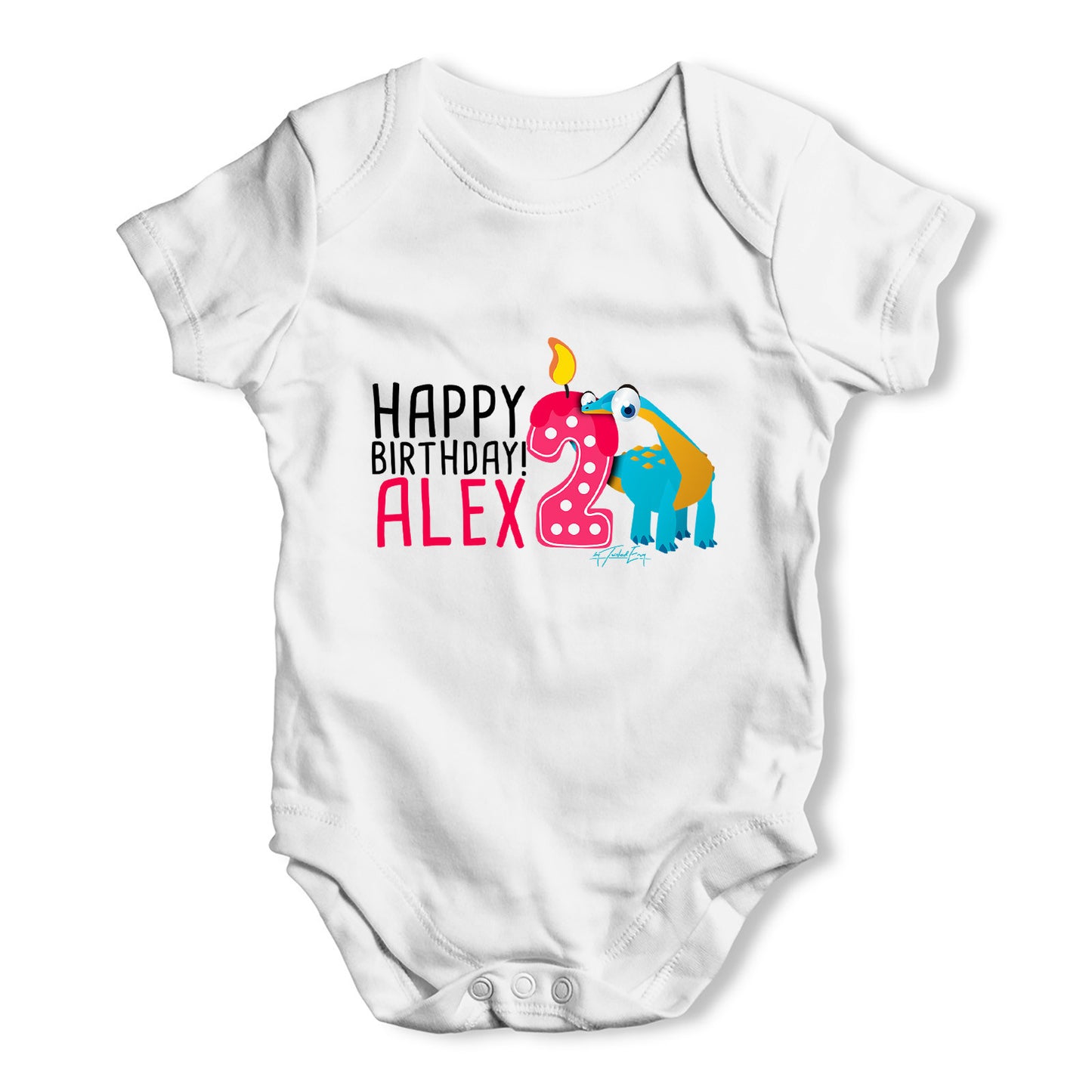 Personalised Dinosaur 2nd Birthday Baby Grow Bodysuit