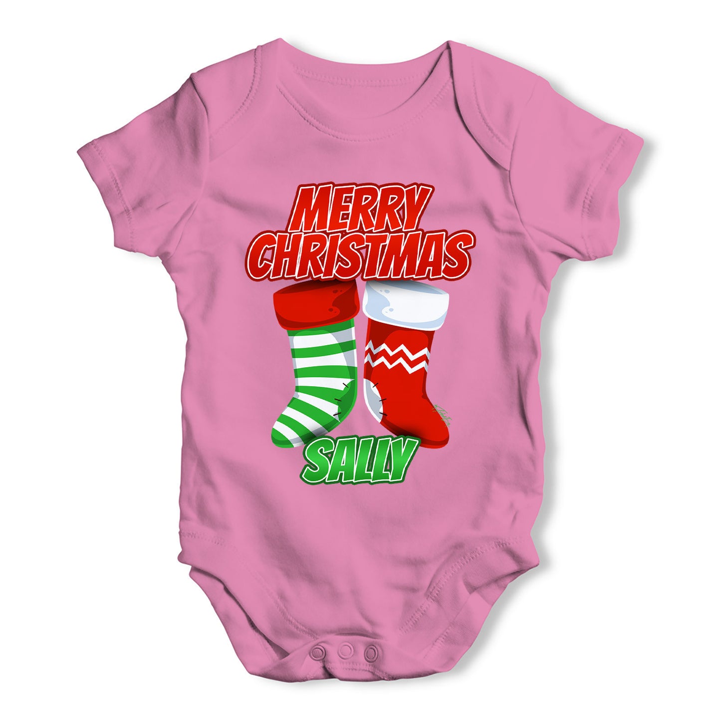 Personalised Merry Christmas Stockings Baby Grow Bodysuit