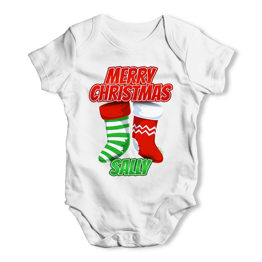 Personalised Merry Christmas Stockings Baby Grow Bodysuit