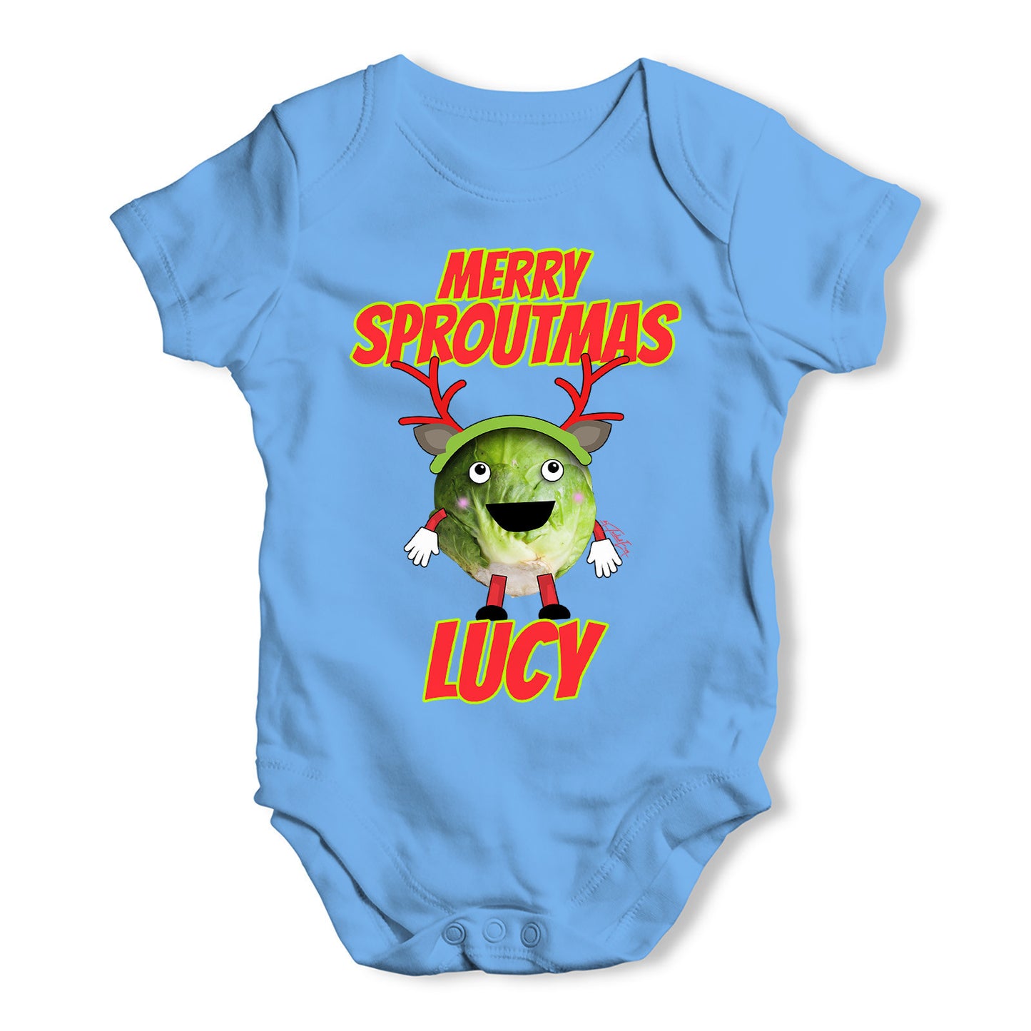 Personalised Merry Sproutmas Antlers Baby Grow Bodysuit