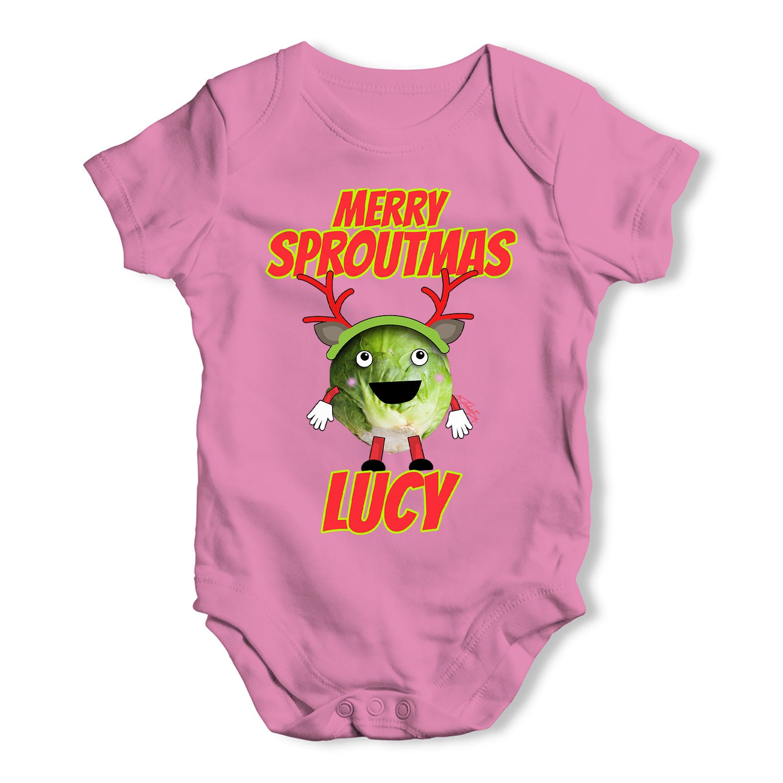 Personalised Merry Sproutmas Antlers Baby Grow Bodysuit