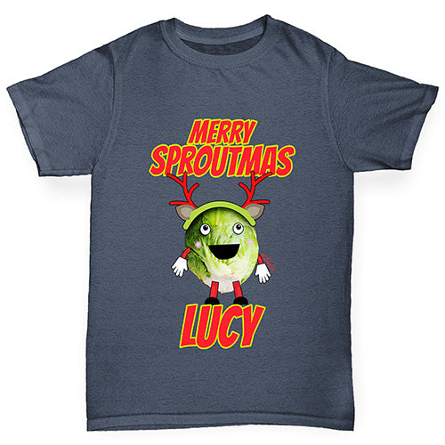 Personalised Merry Sproutmas Antlers Boy's T-Shirt