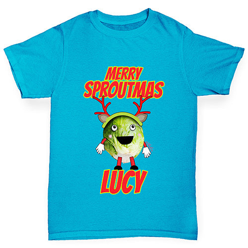 Personalised Merry Sproutmas Antlers Girl's T-Shirt 