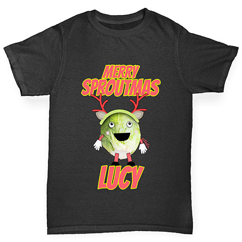 Personalised Merry Sproutmas Antlers Girl's T-Shirt 