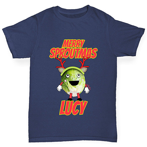 Personalised Merry Sproutmas Antlers Girl's T-Shirt 