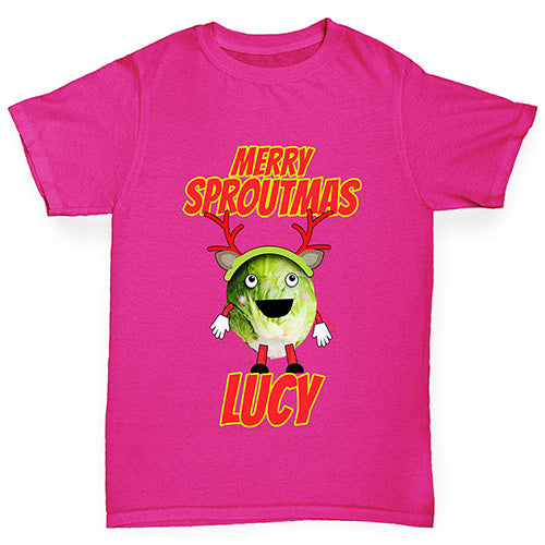 Personalised Merry Sproutmas Antlers Girl's T-Shirt 