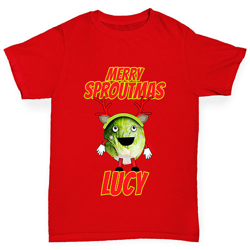 Personalised Merry Sproutmas Antlers Girl's T-Shirt 