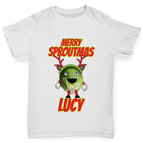 Personalised Merry Sproutmas Antlers Girl's T-Shirt 