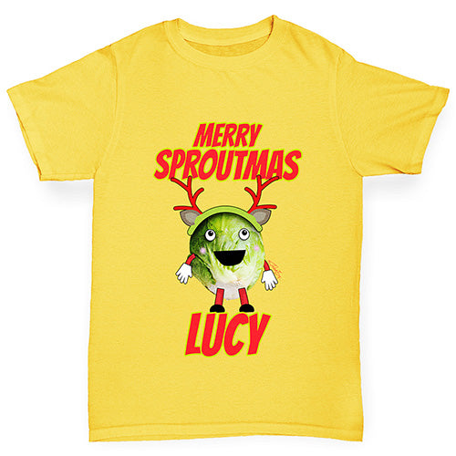 Personalised Merry Sproutmas Antlers Girl's T-Shirt 