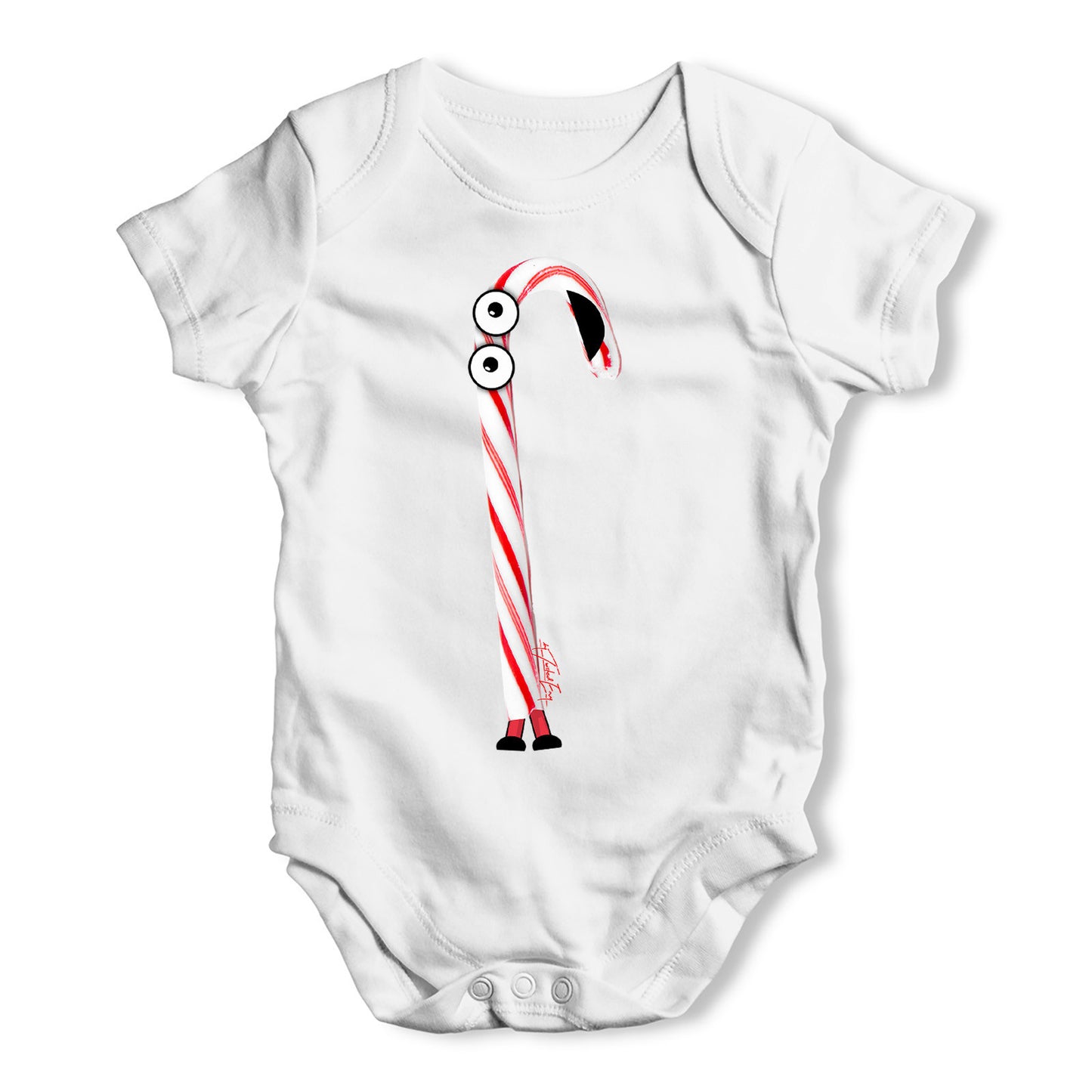 Cartoon Christmas Candy Cane Baby Grow Bodysuit