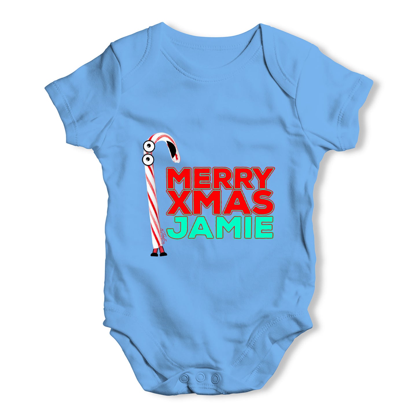 Personalised Cartoon Christmas Candy Cane Baby Grow Bodysuit