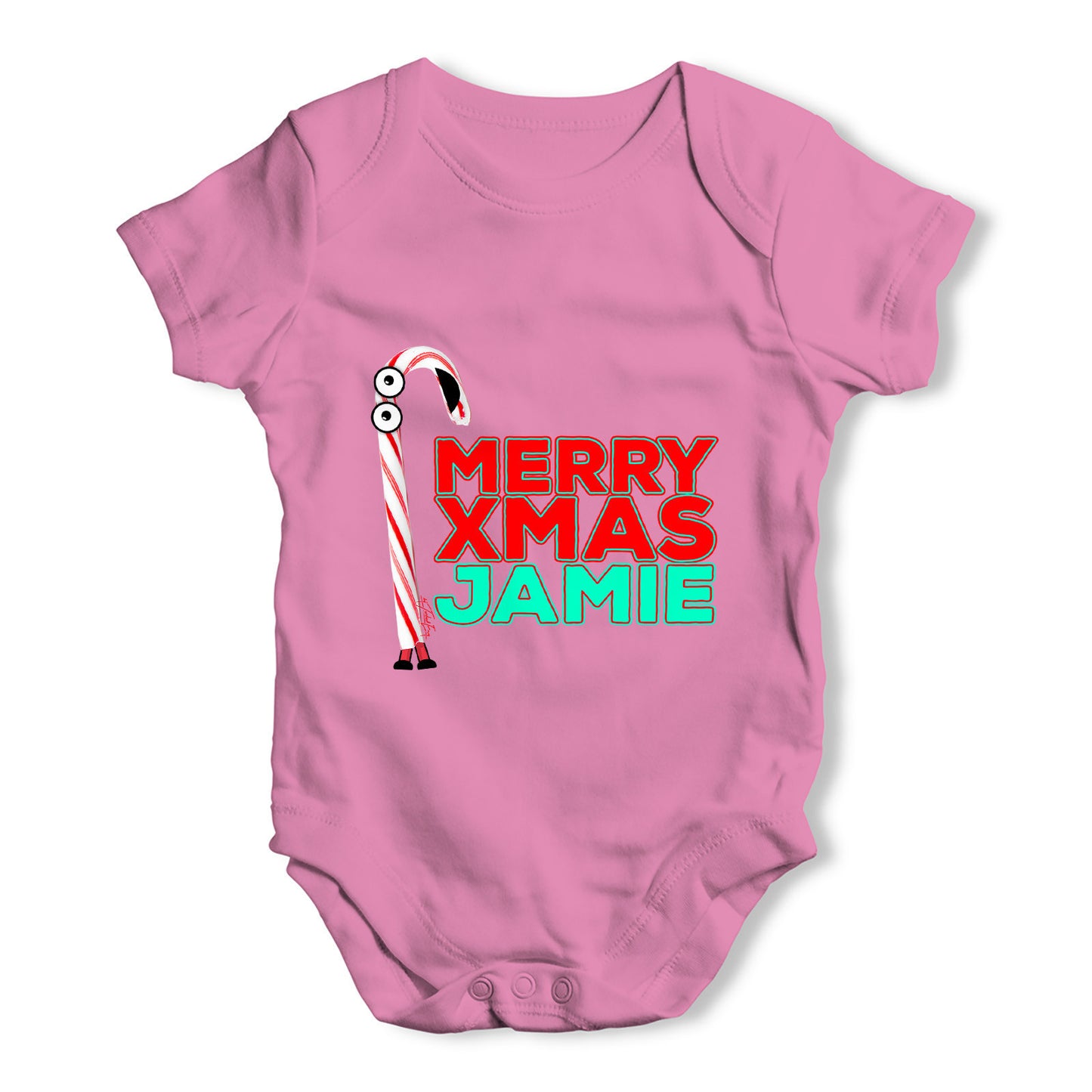 Personalised Cartoon Christmas Candy Cane Baby Grow Bodysuit