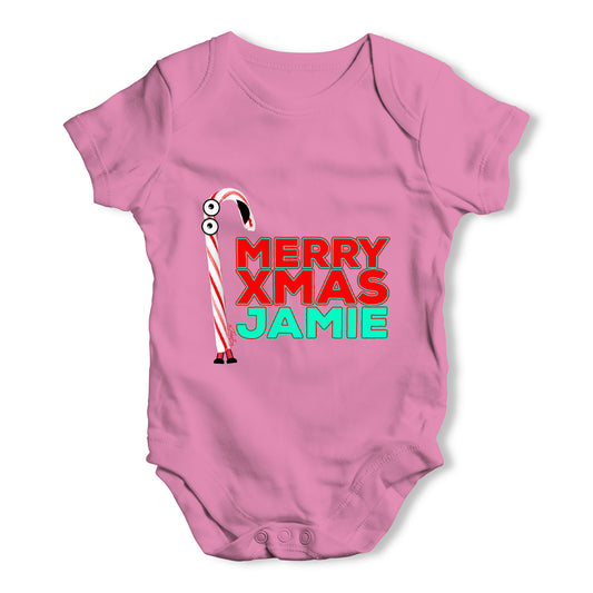Personalised Cartoon Christmas Candy Cane Baby Grow Bodysuit