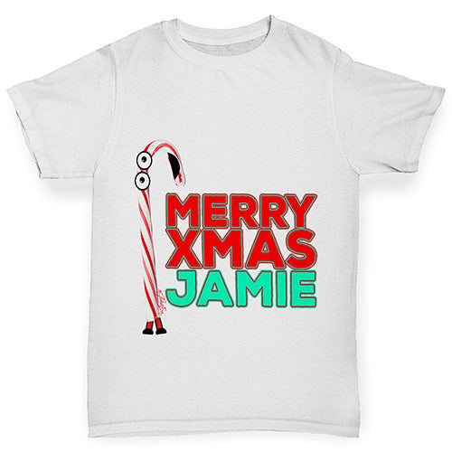 Personalised Cartoon Christmas Candy Cane Boy's T-Shirt