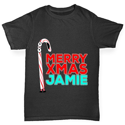 Personalised Cartoon Christmas Candy Cane Girl's T-Shirt 