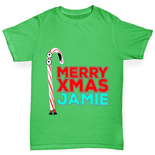 Personalised Cartoon Christmas Candy Cane Girl's T-Shirt 