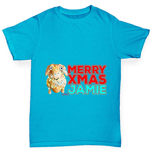 Personalised Cartoon Christmas Turkey Boy's T-Shirt