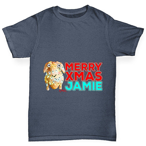 Personalised Cartoon Christmas Turkey Boy's T-Shirt