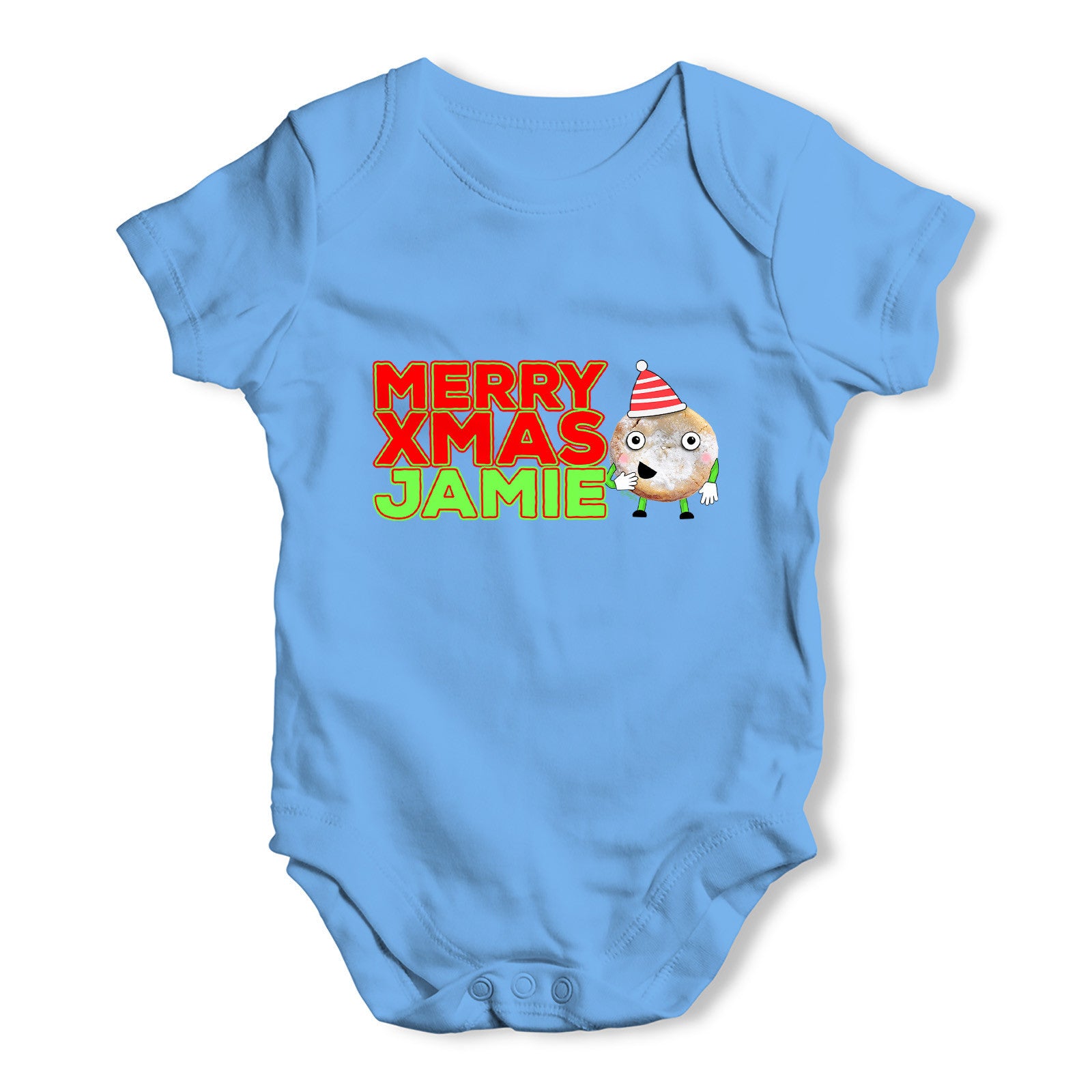 Personalised Cartoon Christmas Mince Pie Baby Grow Bodysuit