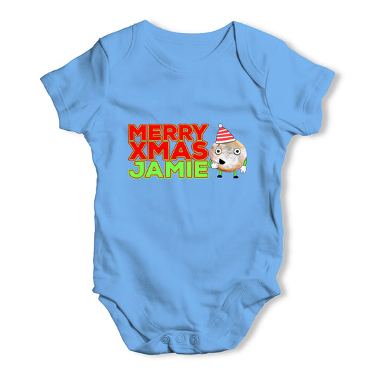 Personalised Cartoon Christmas Mince Pie Baby Grow Bodysuit