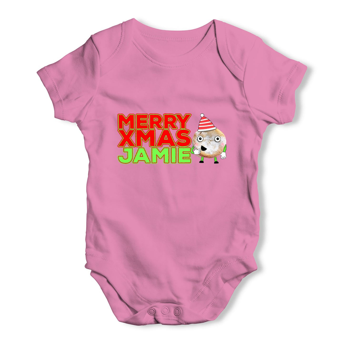 Personalised Cartoon Christmas Mince Pie Baby Grow Bodysuit