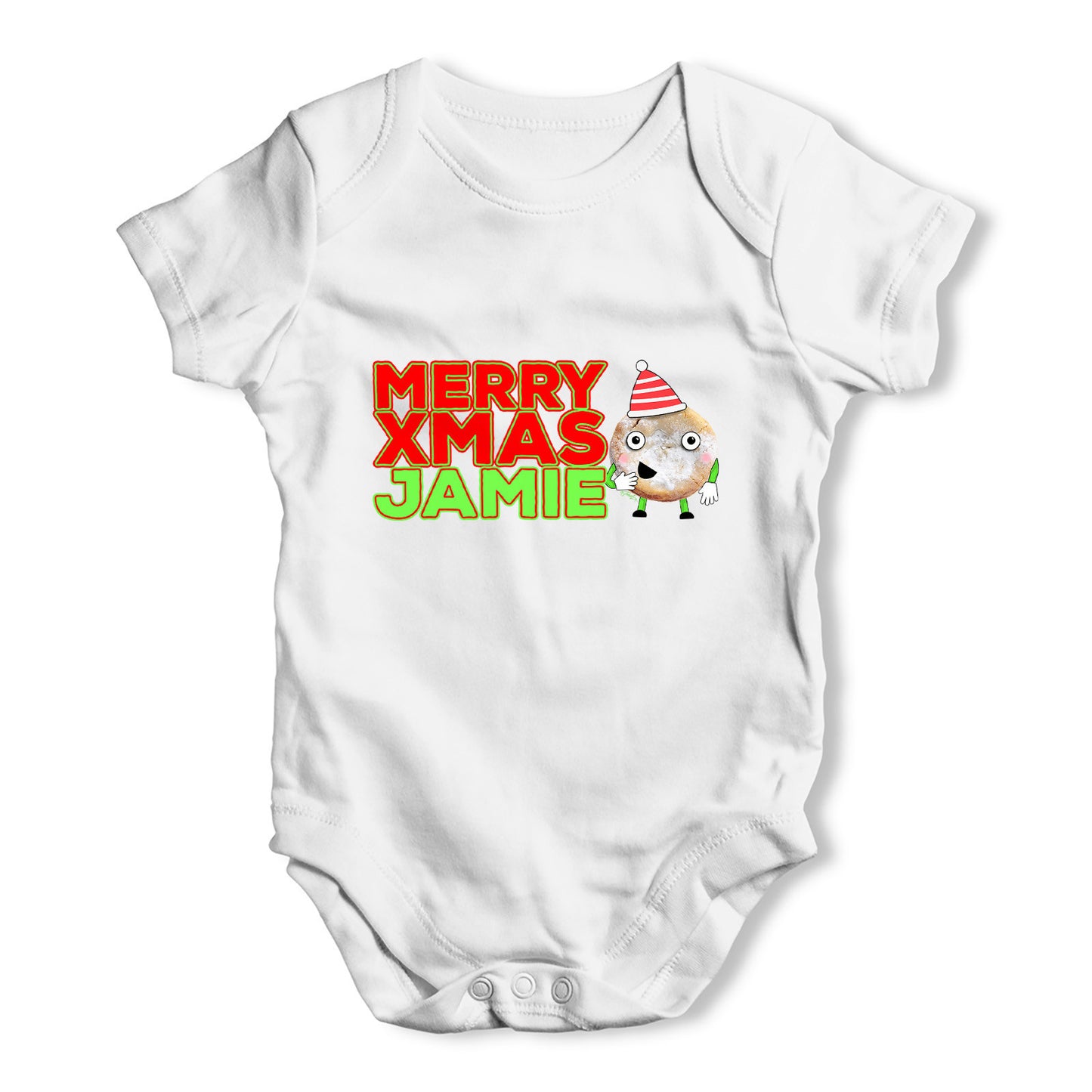 Personalised Cartoon Christmas Mince Pie Baby Grow Bodysuit