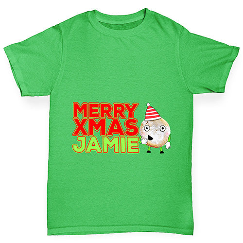 Personalised Cartoon Christmas Mince Pie Boy's T-Shirt