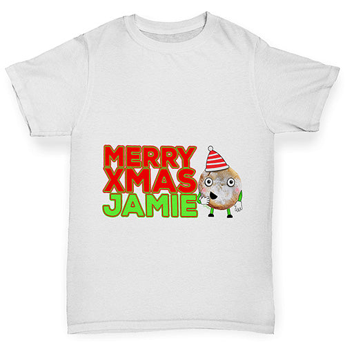 Personalised Cartoon Christmas Mince Pie Boy's T-Shirt