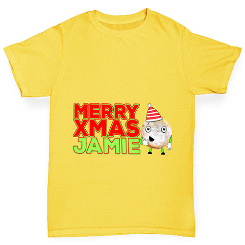 Personalised Cartoon Christmas Mince Pie Boy's T-Shirt