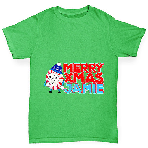 Personalised Cartoon Christmas Peppermint Candy Boy's T-Shirt