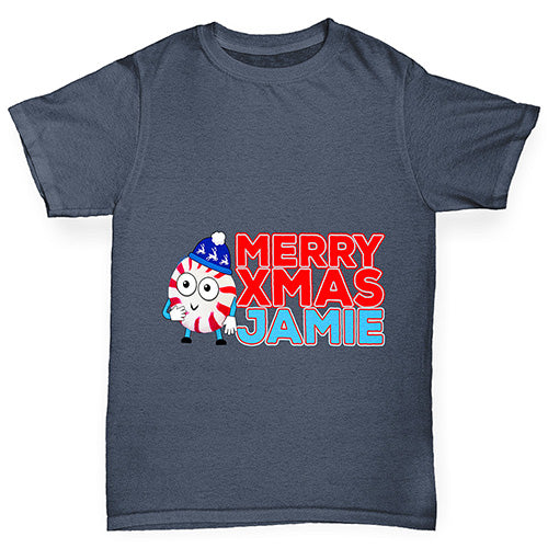 Personalised Cartoon Christmas Peppermint Candy Boy's T-Shirt