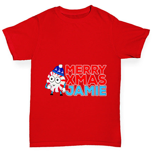 Personalised Cartoon Christmas Peppermint Candy Boy's T-Shirt