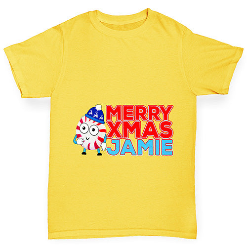 Personalised Cartoon Christmas Peppermint Candy Boy's T-Shirt