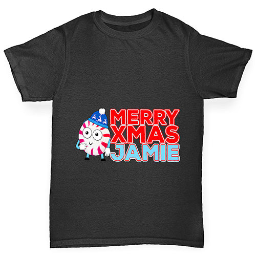 Personalised Cartoon Christmas Peppermint Candy Girl's T-Shirt 