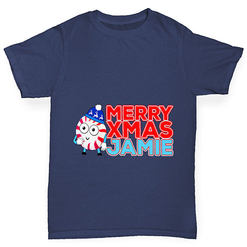 Personalised Cartoon Christmas Peppermint Candy Girl's T-Shirt 