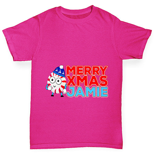 Personalised Cartoon Christmas Peppermint Candy Girl's T-Shirt 