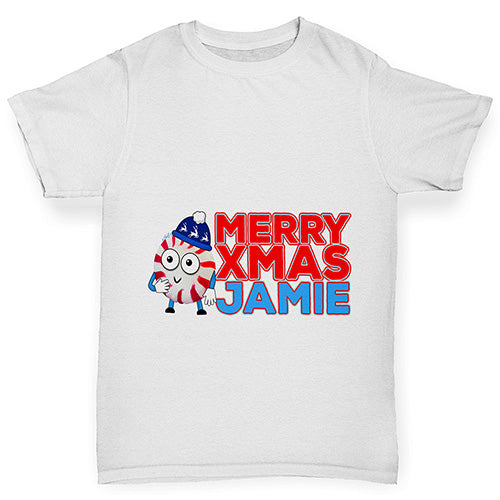 Personalised Cartoon Christmas Peppermint Candy Girl's T-Shirt 