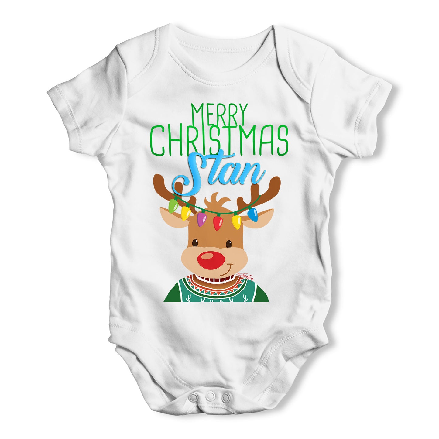Personalised Christmas Reindeer Sweater Baby Grow Bodysuit