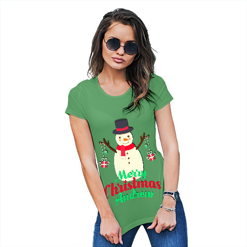 Personalised Merry Christmas Snowman Baubles Women's T-Shirt 