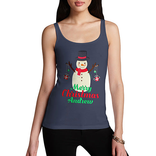 Personalised Merry Christmas Snowman Baubles Women's Tank Top