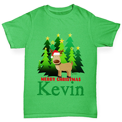 Personalised Christmas Trees Reindeer Boy's T-Shirt
