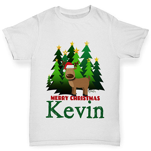 Personalised Christmas Trees Reindeer Boy's T-Shirt