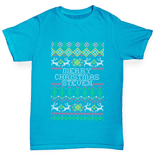 Personalised Ugly Christmas Jumper Trees Boy's T-Shirt