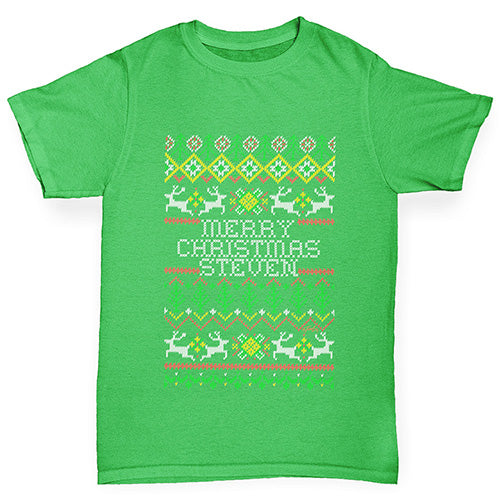 Personalised Ugly Christmas Jumper Trees Boy's T-Shirt