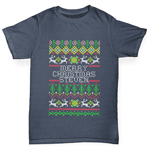Personalised Ugly Christmas Jumper Trees Boy's T-Shirt