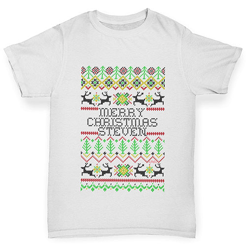 Personalised Ugly Christmas Jumper Trees Boy's T-Shirt